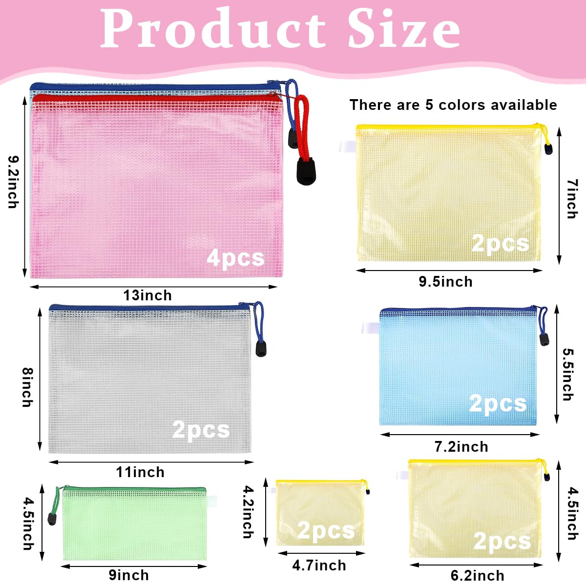 Climberty 14Pcs Mesh Zipper Pouch, 8 Sizes Waterproof Zipper Bags, 7 Colors Waterproof Plastic Document Pouch, Multipurpose for Travel Storage, Office Organizer Bag, Home Organize Climberty 14Pcs Mesh Zipper Pouch, 8 Sizes Waterproof Zipper Bags, 7 Colors Waterproof Plastic Document Pouch, Multipurpose for Travel Storage, Office Organizer Bag, Home Organize
